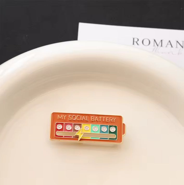 Mood Changing Sliding Personalized DIY My Social Battery Zinc Alloy Energy Brooch - Orange